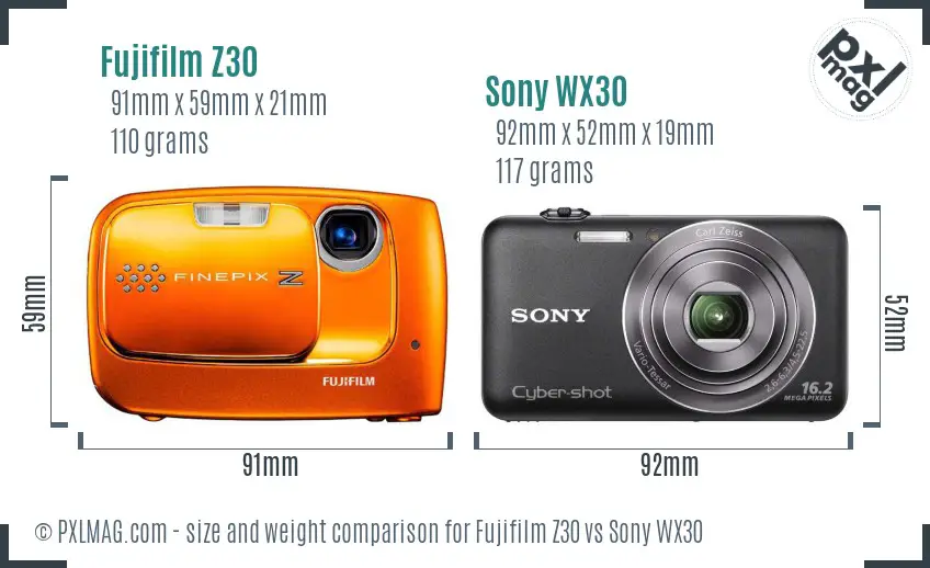 Fujifilm Z30 vs Sony WX30 size comparison