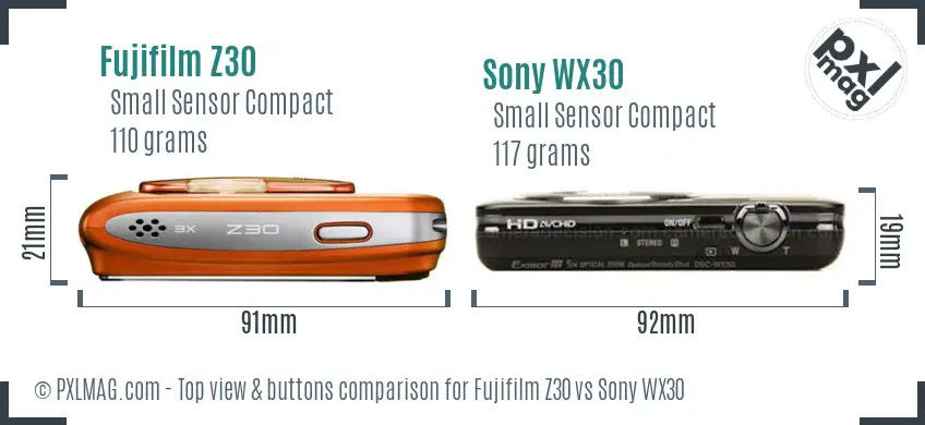 Fujifilm Z30 vs Sony WX30 top view buttons comparison