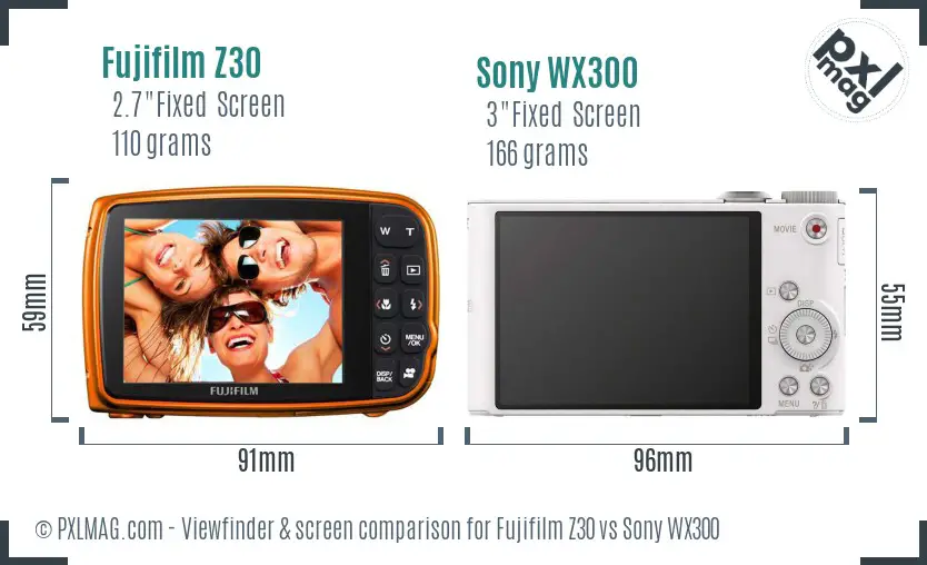 Fujifilm Z30 vs Sony WX300 Screen and Viewfinder comparison