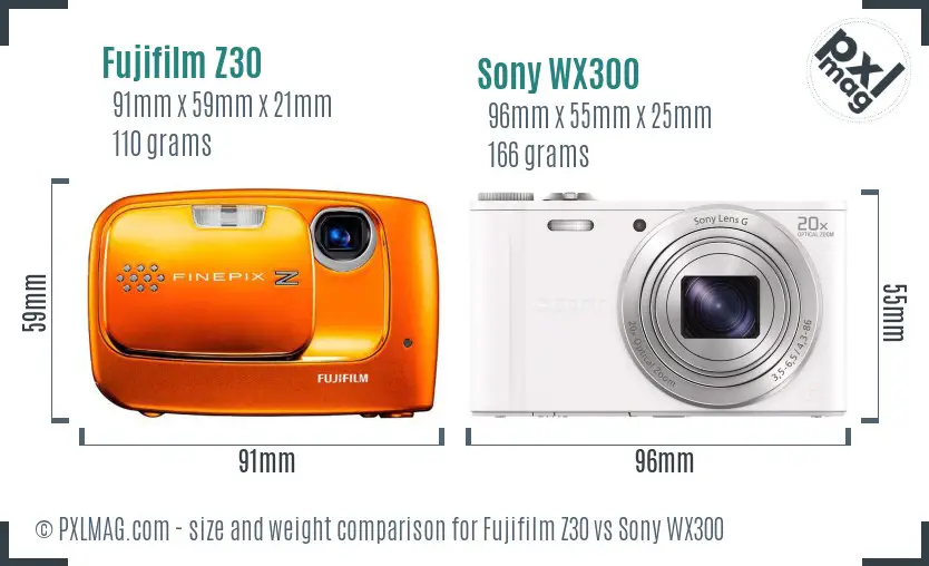 Fujifilm Z30 vs Sony WX300 size comparison