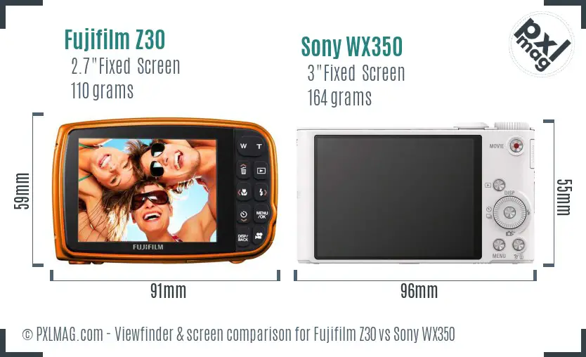Fujifilm Z30 vs Sony WX350 Screen and Viewfinder comparison Fujifilm Z30 vs Sony WX350 Screen and Viewfinder comparison