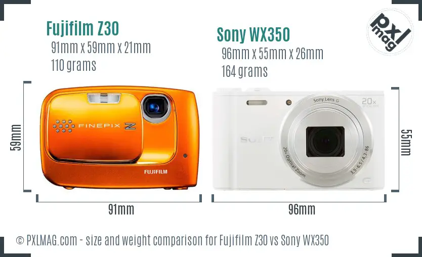 Fujifilm Z30 vs Sony WX350 size comparison Fujifilm Z30 vs Sony WX350 size comparison