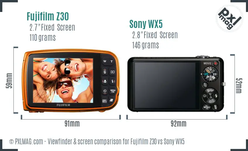 Fujifilm Z30 vs Sony WX5 Screen and Viewfinder comparison