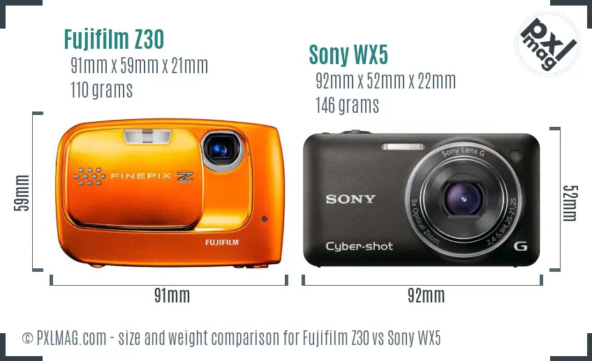 Fujifilm Z30 vs Sony WX5 size comparison
