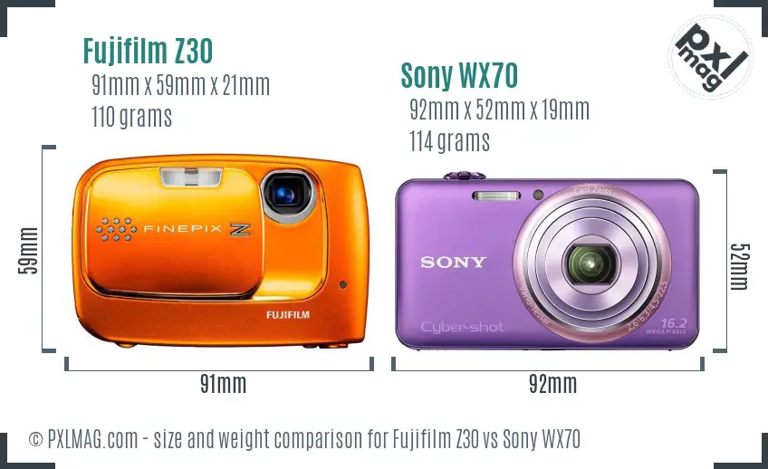 Fujifilm Z30 vs Sony WX70 size comparison Fujifilm Z30 vs Sony WX70 size comparison