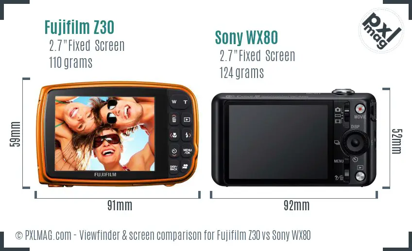 Fujifilm Z30 vs Sony WX80 Screen and Viewfinder comparison