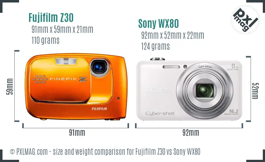 Fujifilm Z30 vs Sony WX80 size comparison