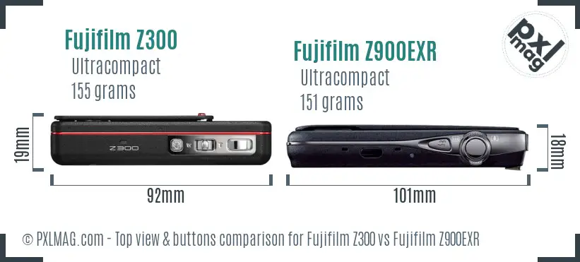 Fujifilm Z300 vs Fujifilm Z900EXR top view buttons comparison