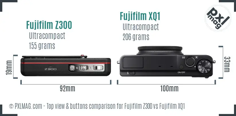 Fujifilm Z300 vs Fujifilm XQ1 top view buttons comparison