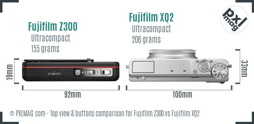 Fujifilm Z300 vs Fujifilm XQ2 top view buttons comparison