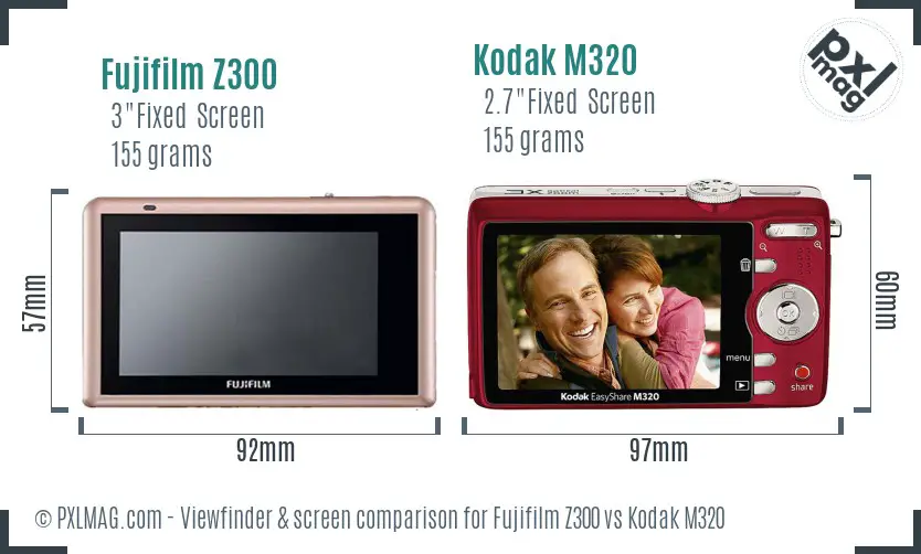 Fujifilm Z300 vs Kodak M320 Screen and Viewfinder comparison