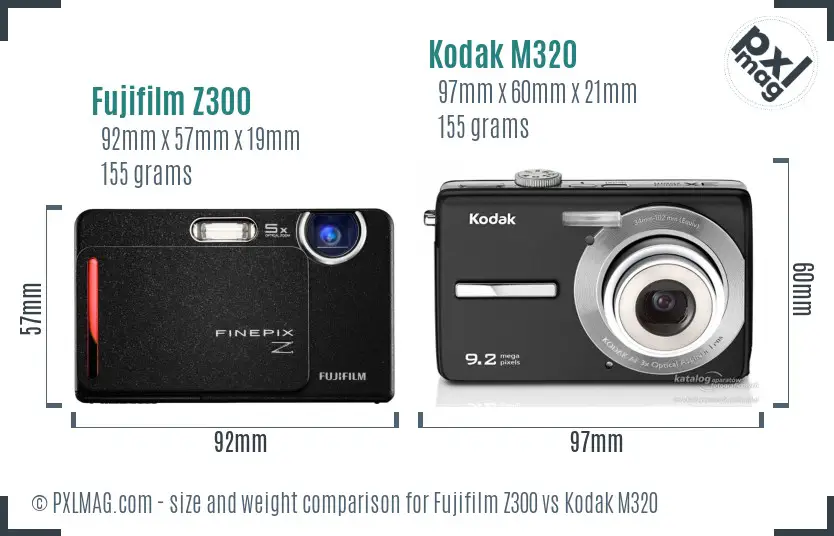 Fujifilm Z300 vs Kodak M320 size comparison