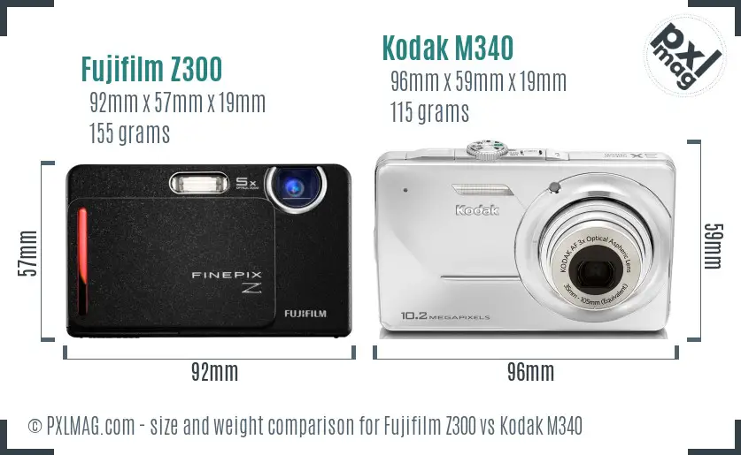 Fujifilm Z300 vs Kodak M340 size comparison