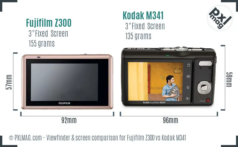 Fujifilm Z300 vs Kodak M341 Screen and Viewfinder comparison