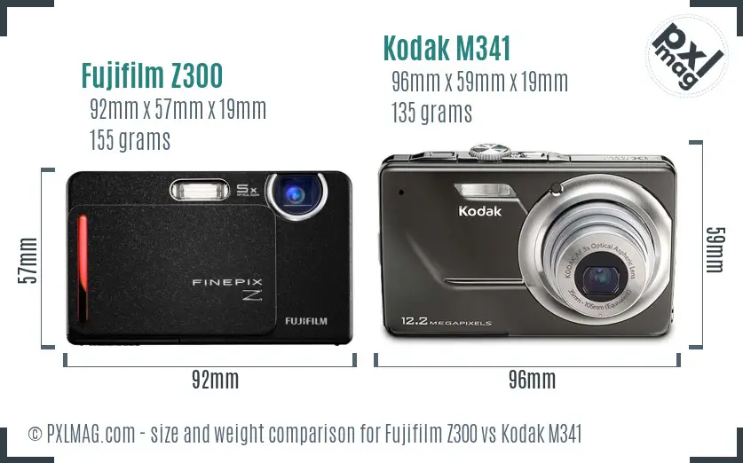 Fujifilm Z300 vs Kodak M341 size comparison