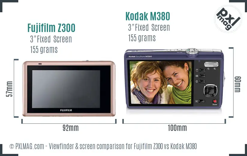 Fujifilm Z300 vs Kodak M380 Screen and Viewfinder comparison