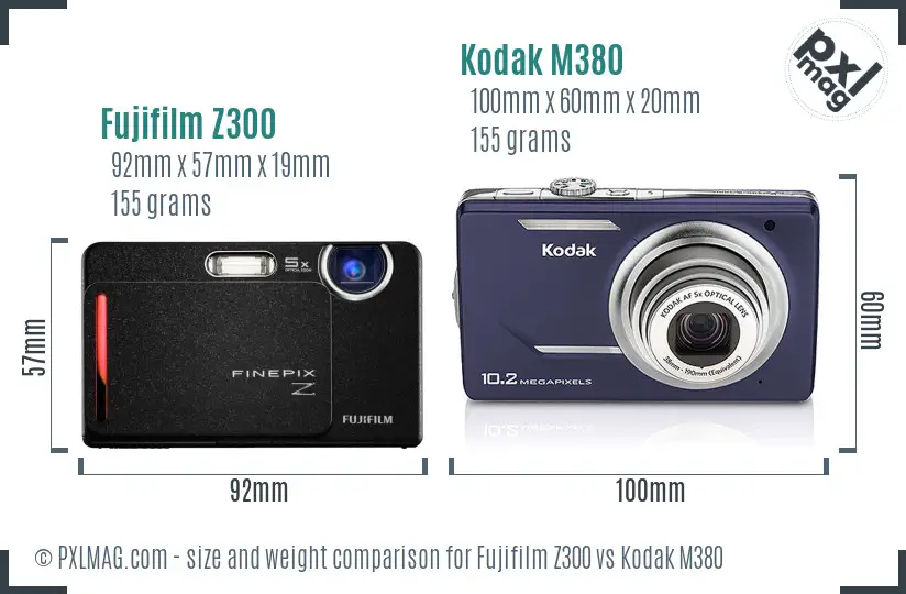 Fujifilm Z300 vs Kodak M380 size comparison