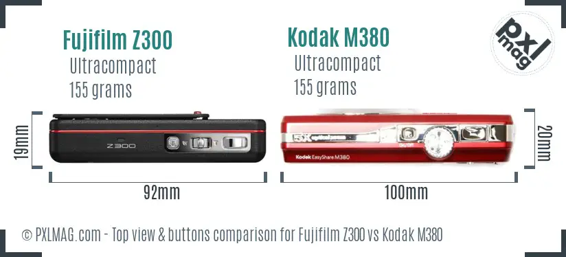 Fujifilm Z300 vs Kodak M380 top view buttons comparison