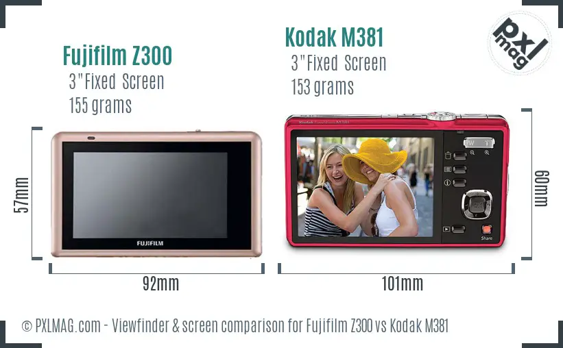 Fujifilm Z300 vs Kodak M381 Screen and Viewfinder comparison