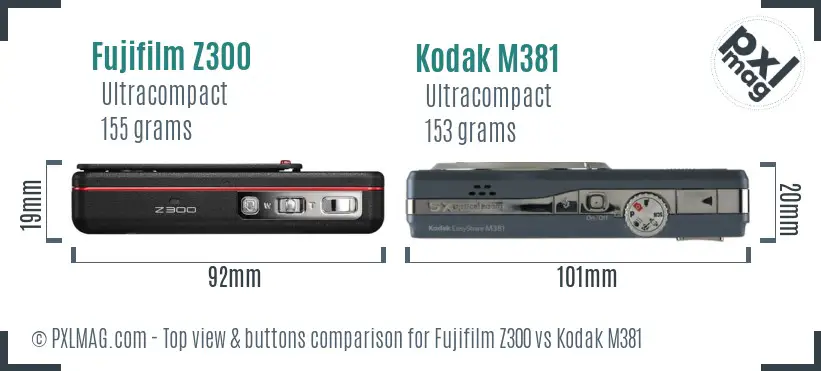 Fujifilm Z300 vs Kodak M381 top view buttons comparison