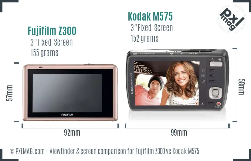 Fujifilm Z300 vs Kodak M575 Screen and Viewfinder comparison