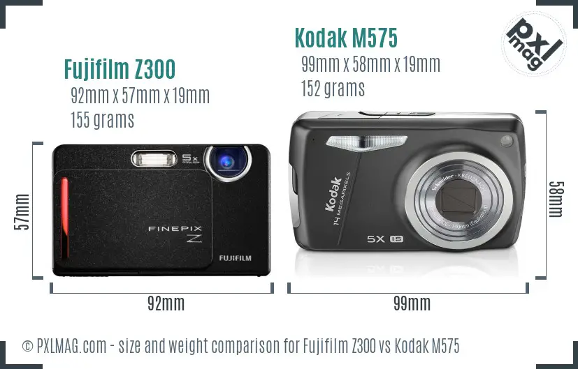 Fujifilm Z300 vs Kodak M575 size comparison