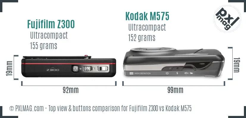 Fujifilm Z300 vs Kodak M575 top view buttons comparison