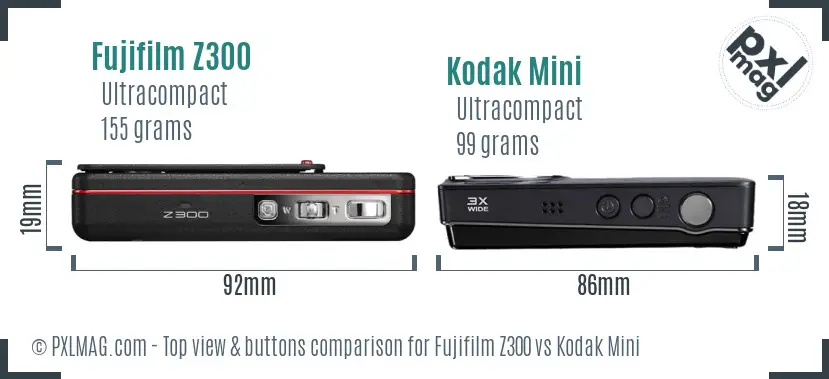 Fujifilm Z300 vs Kodak Mini top view buttons comparison
