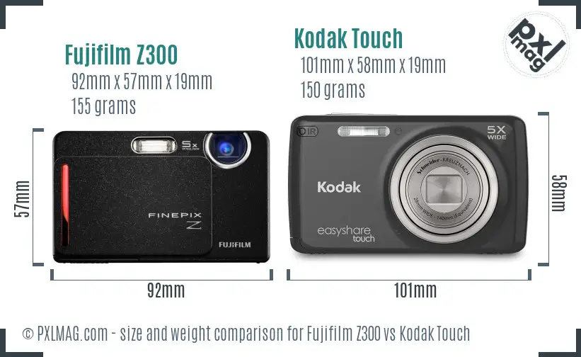 Fujifilm Z300 vs Kodak Touch size comparison