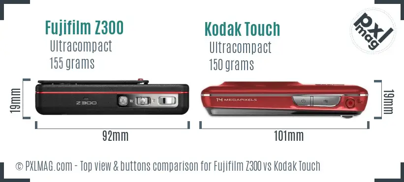 Fujifilm Z300 vs Kodak Touch top view buttons comparison