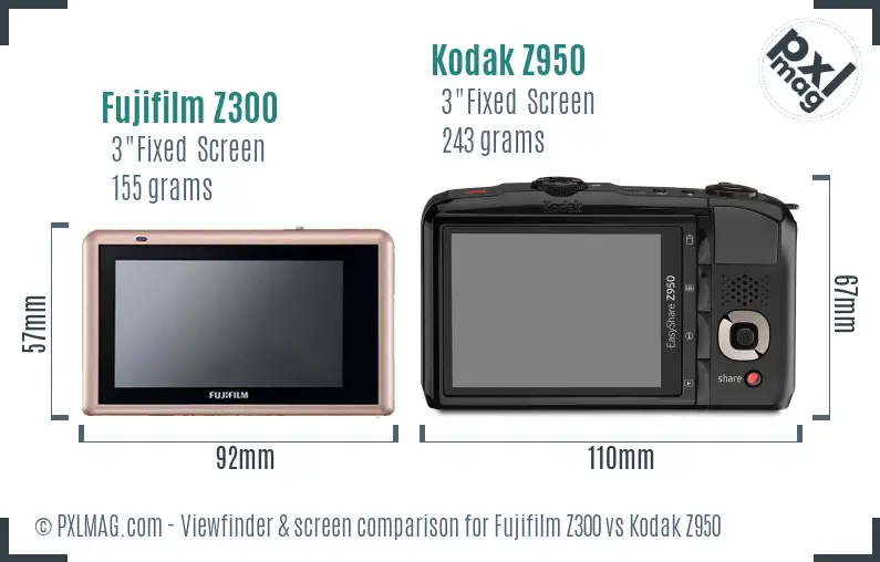 Fujifilm Z300 vs Kodak Z950 Screen and Viewfinder comparison