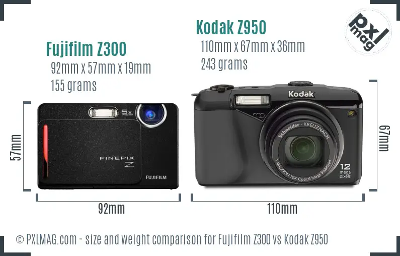 Fujifilm Z300 vs Kodak Z950 size comparison