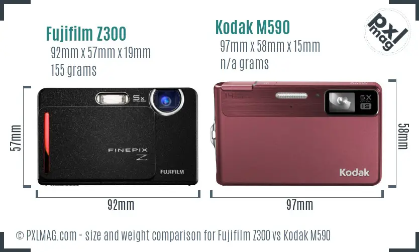 Fujifilm Z300 vs Kodak M590 size comparison