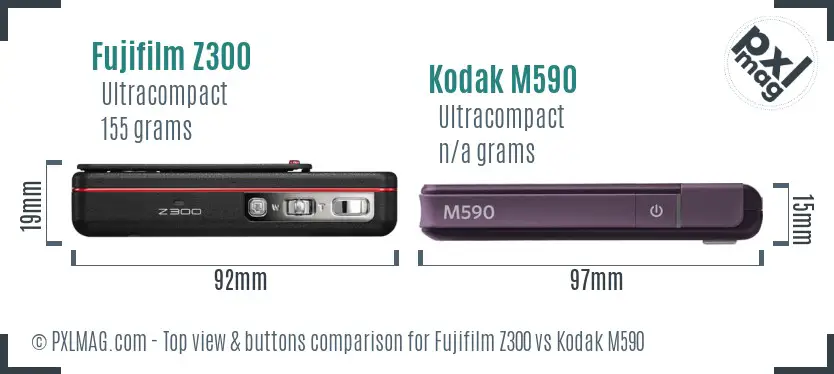 Fujifilm Z300 vs Kodak M590 top view buttons comparison