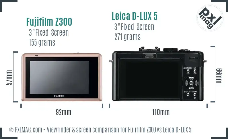 Fujifilm Z300 vs Leica D-LUX 5 Screen and Viewfinder comparison