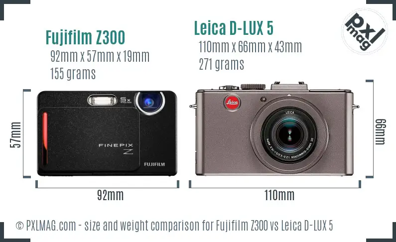 Fujifilm Z300 vs Leica D-LUX 5 size comparison