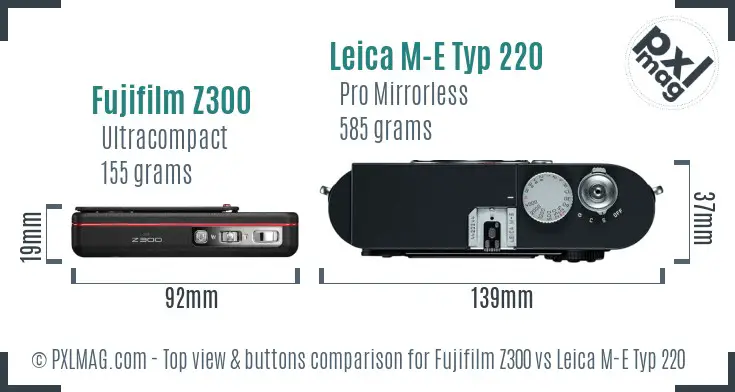 Fujifilm Z300 vs Leica M-E Typ 220 top view buttons comparison