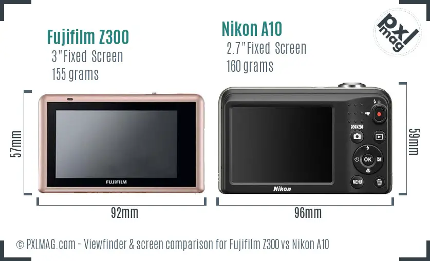 Fujifilm Z300 vs Nikon A10 Screen and Viewfinder comparison