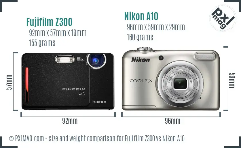 Fujifilm Z300 vs Nikon A10 size comparison