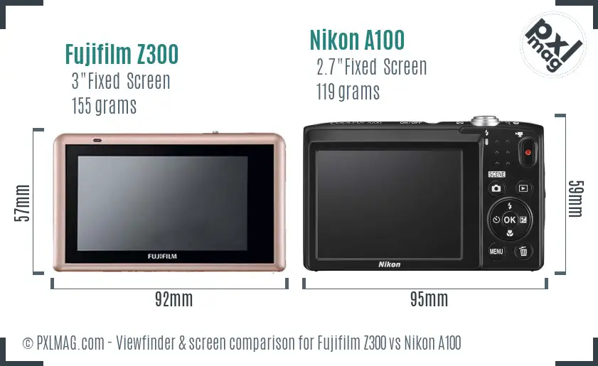 Fujifilm Z300 vs Nikon A100 Screen and Viewfinder comparison