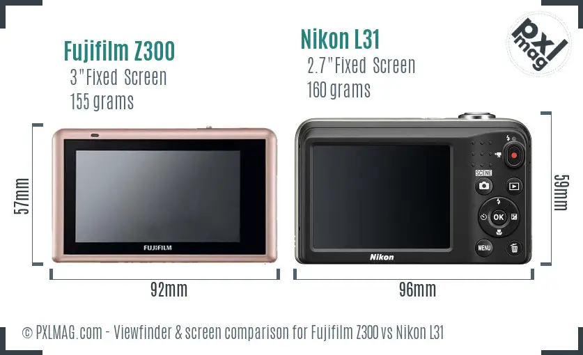 Fujifilm Z300 vs Nikon L31 Screen and Viewfinder comparison