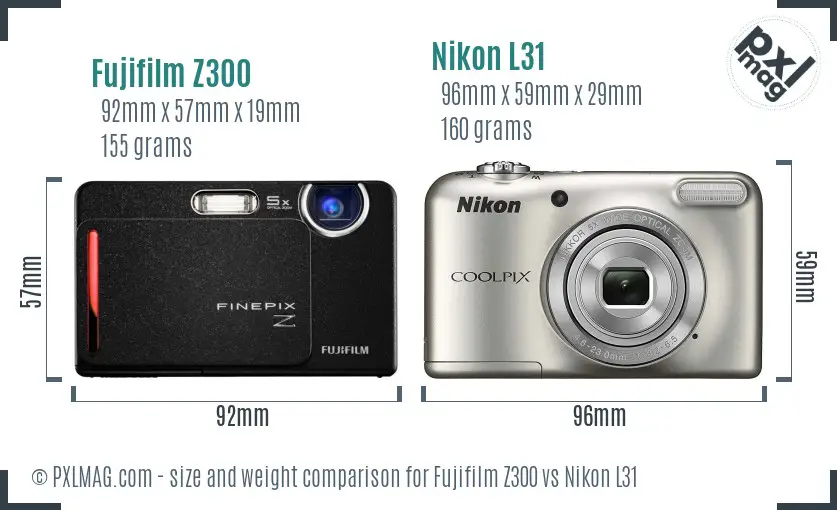 Fujifilm Z300 vs Nikon L31 size comparison