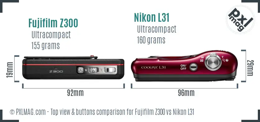 Fujifilm Z300 vs Nikon L31 top view buttons comparison