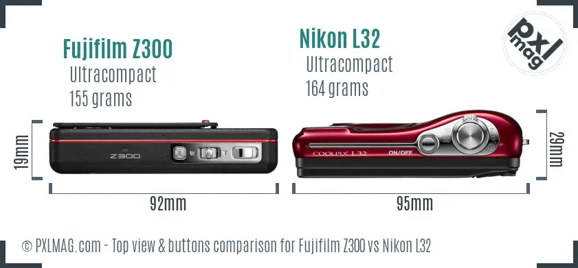 Fujifilm Z300 vs Nikon L32 top view buttons comparison