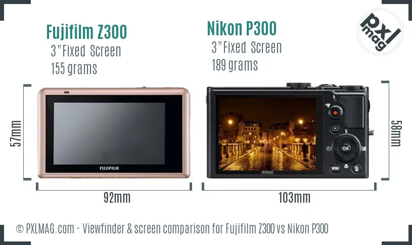 Fujifilm Z300 vs Nikon P300 Screen and Viewfinder comparison