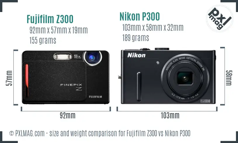 Fujifilm Z300 vs Nikon P300 size comparison