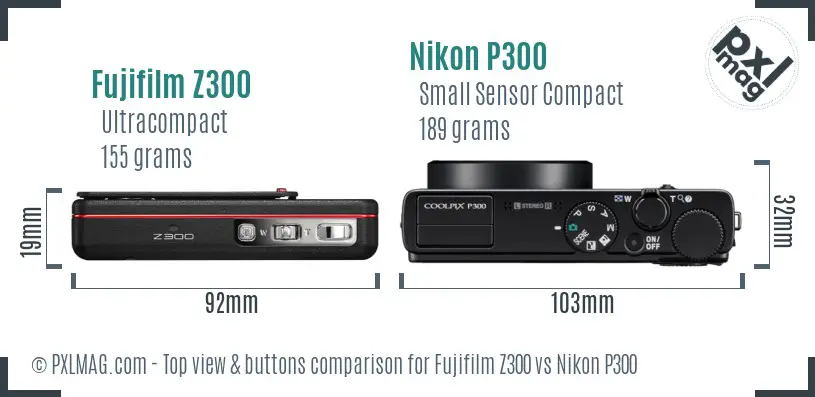 Fujifilm Z300 vs Nikon P300 top view buttons comparison