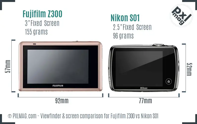 Fujifilm Z300 vs Nikon S01 Screen and Viewfinder comparison