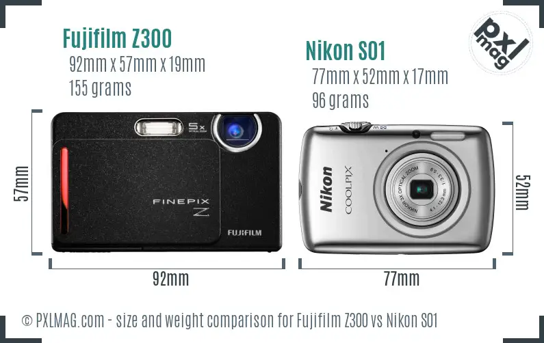 Fujifilm Z300 vs Nikon S01 size comparison