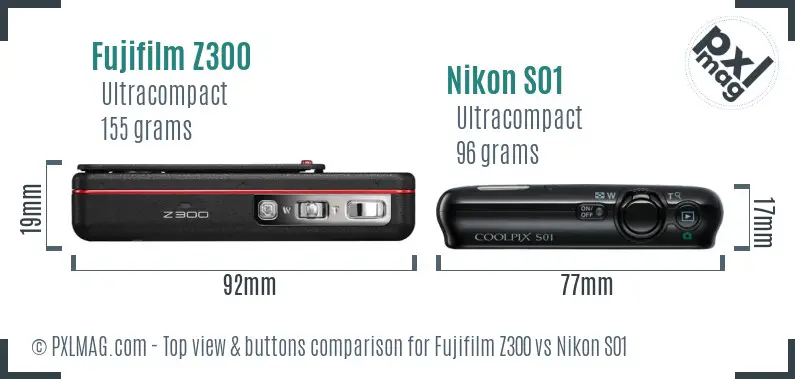 Fujifilm Z300 vs Nikon S01 top view buttons comparison